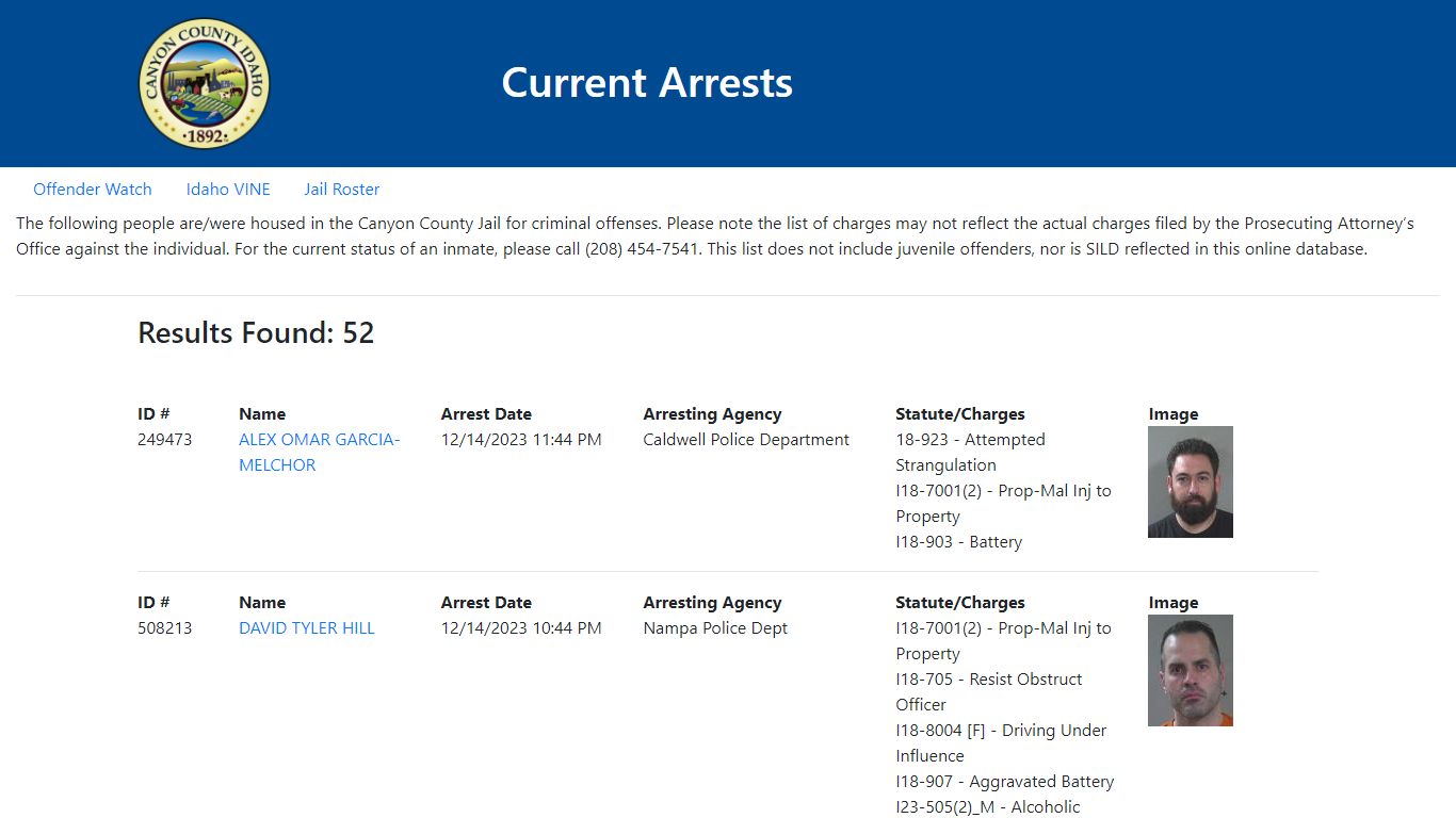 Current Arrests - Id